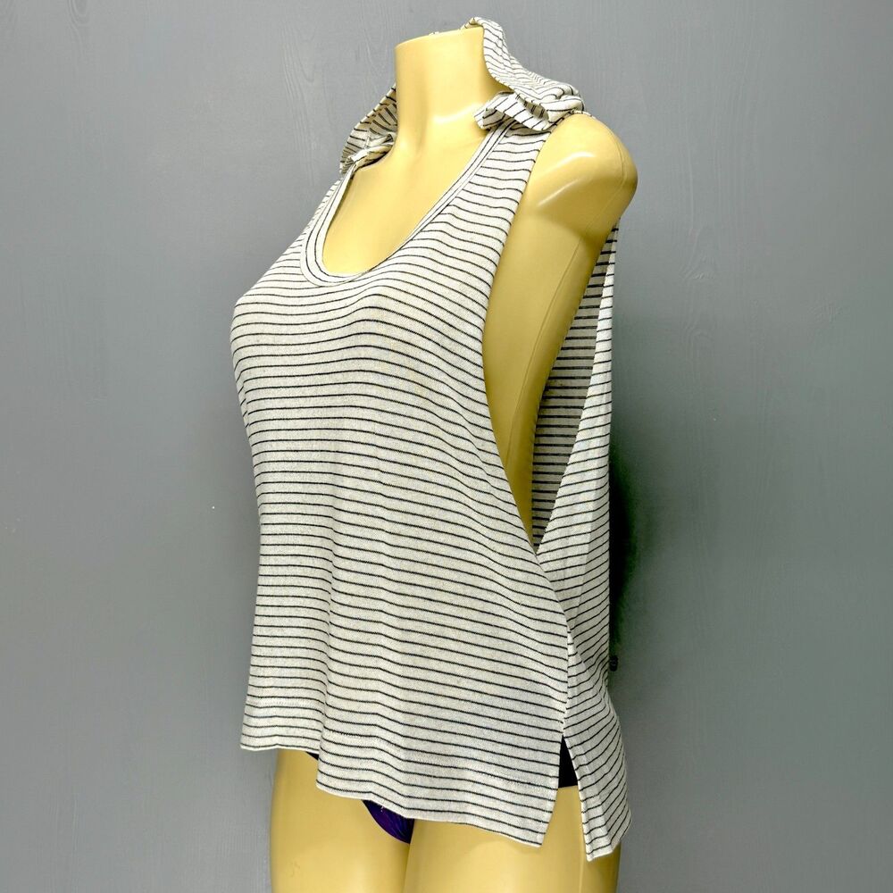 Promesa Open Side Hoodie Tank | Striped Linen Blend | M
